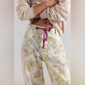 We The Free Moxie Printed Flocked Barrel Jeans